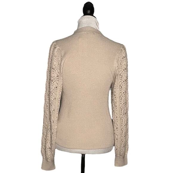 Splendid Cashmere Blend High Neck Sweater Puff Sleeve Beige Size Medium - Picture 4 of 9